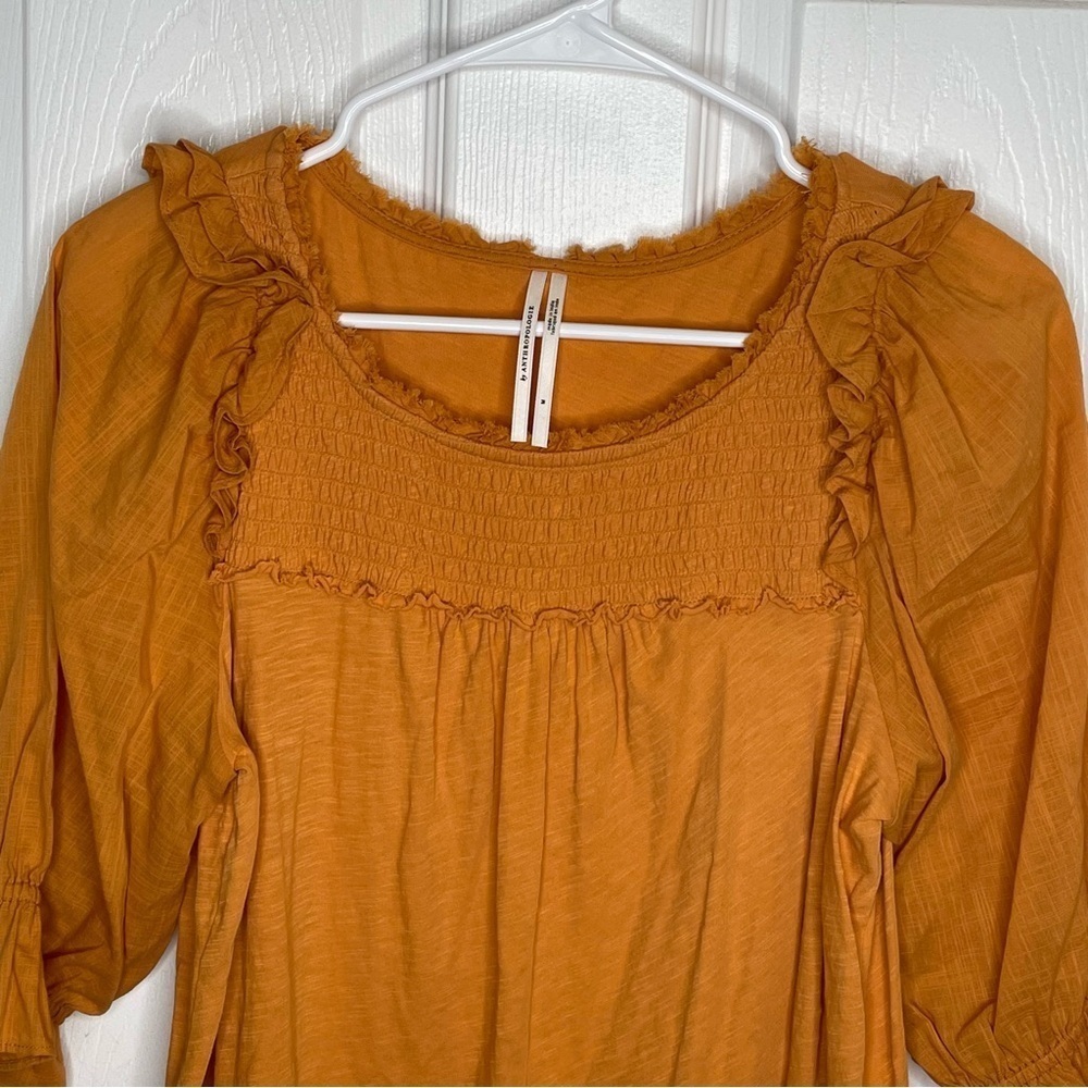 Anthropologie Smocked Short Puff Sleeve Shirt in Mustard Yellow M - Picture 4 of 11